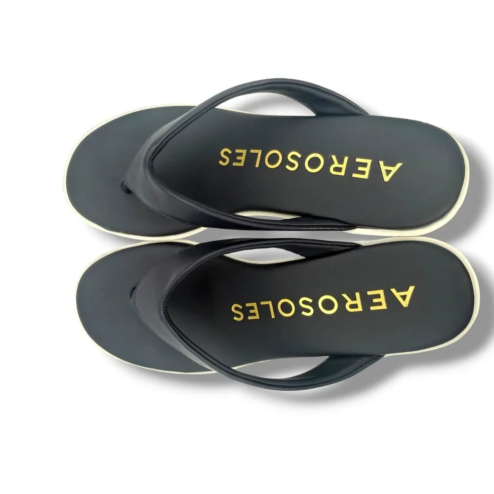 Aerosoles Navy Comfort Wedge Flip Flop/Thong Sandals Women's Size 6 Cushioned